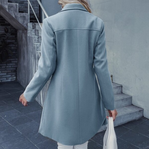 Classic Blue button double breast trench pea coat Minimalist - Picture 15 of 15